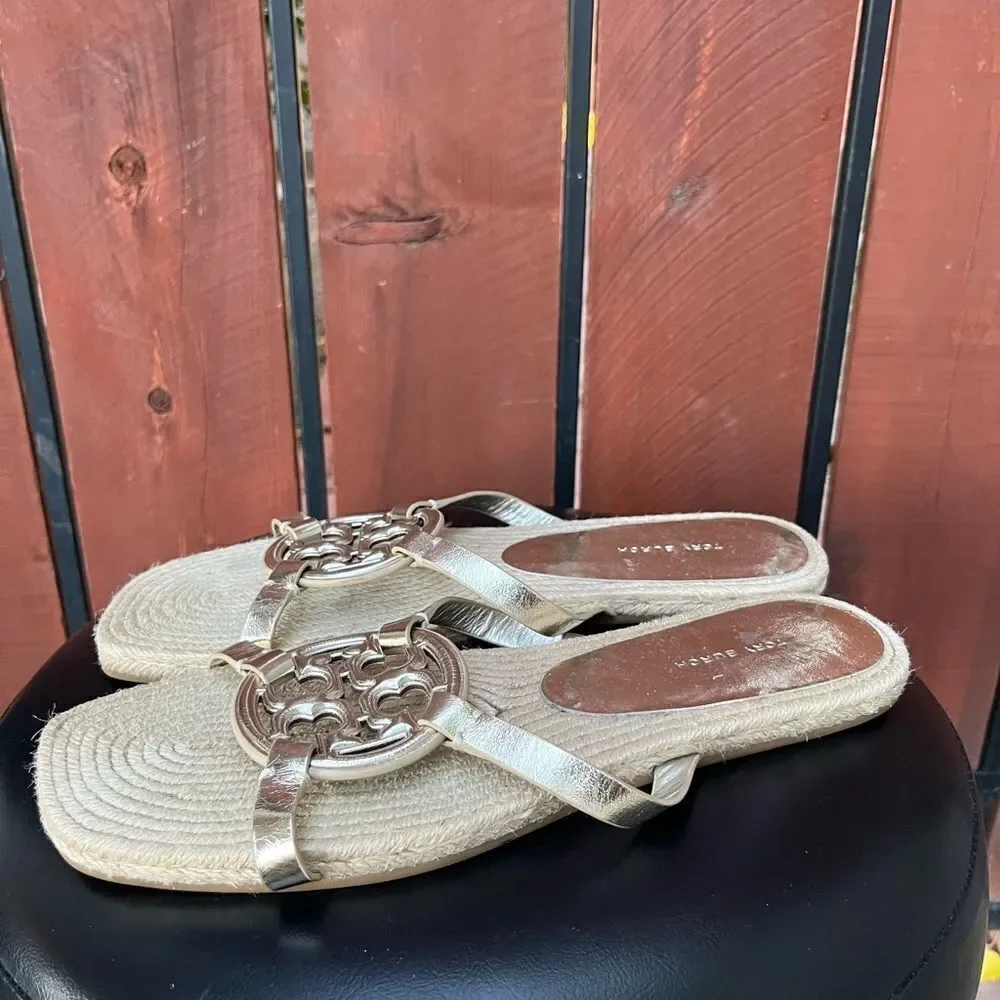 TORY BURCH bombe miller espadrille slide in gold size 10